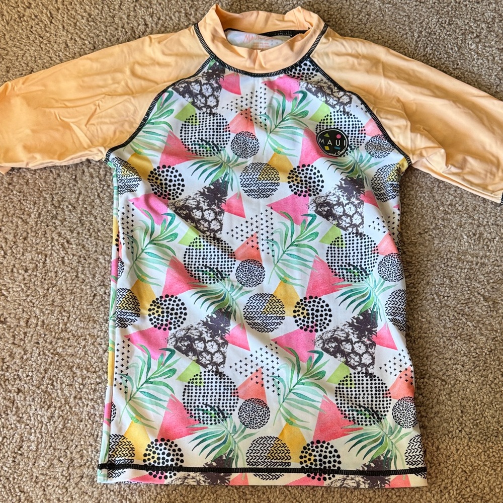 Maui and Sons Kids Rashguard in Pink, Yellow, and Green
